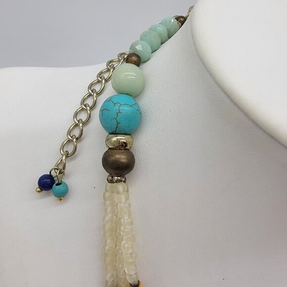 STUNNING MULTI‎ COLORED BEADED NECKLACE 3 Strand Colorful Boho Festival - Picture 3 of 6